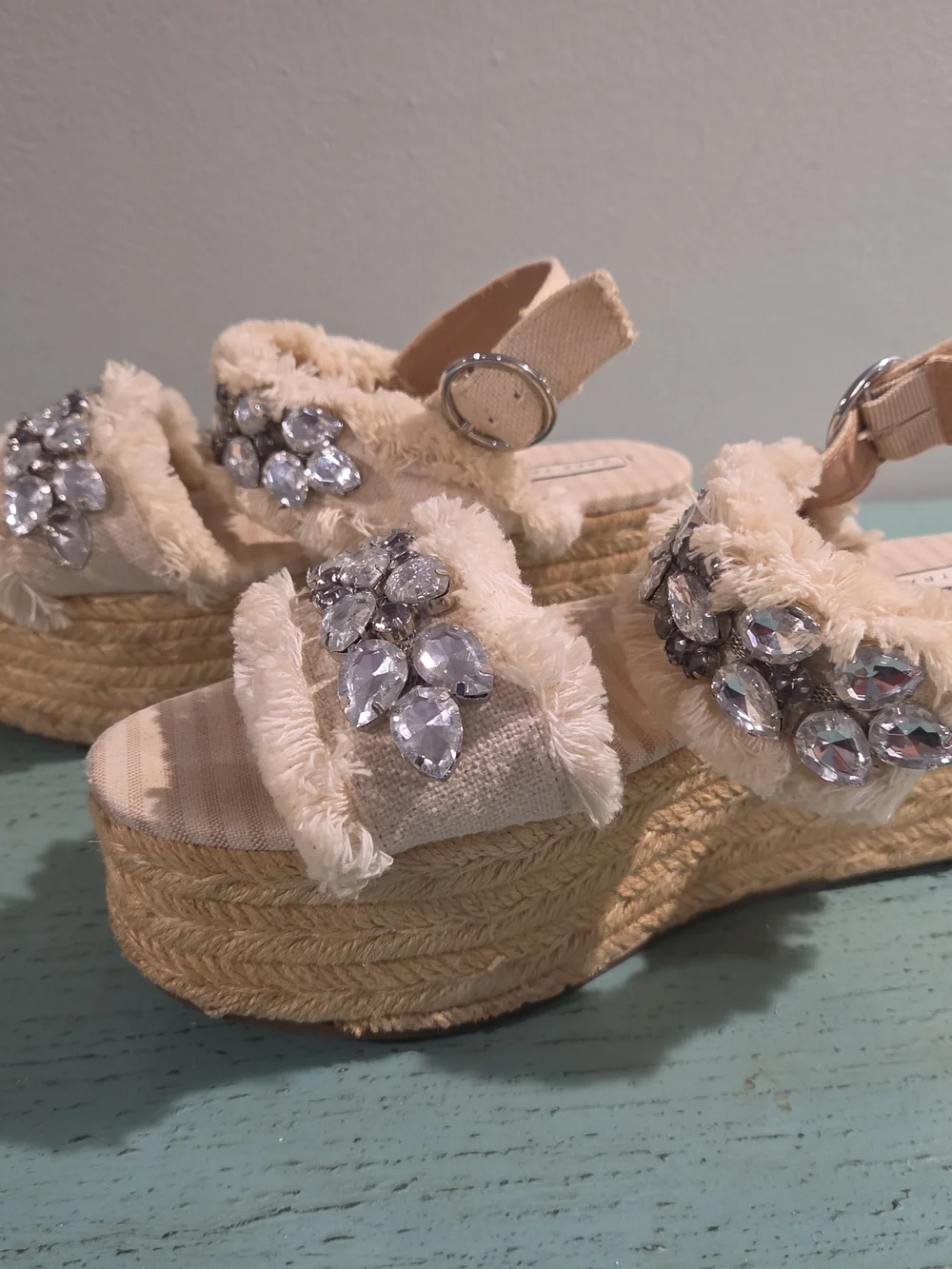 Zara Trafaluc Embellished Fringe Espadrille Platform Sandals EU 40/9-9.5